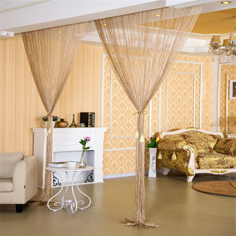 Sparkling Elegance: Glitter Door String Curtain with Silver Ribbon Tassels