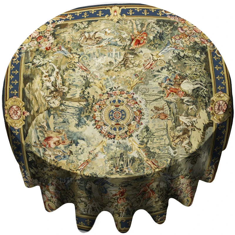 Medieval Flemish Nobles Hunting Scene Retro Round Tablecloth: Add Elegance to Your Tabletop