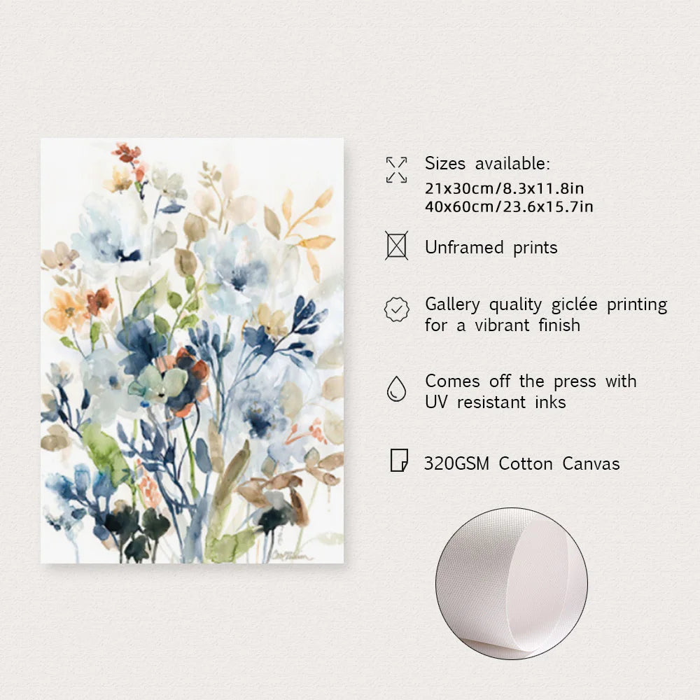 Watercolor Mix Flowers Leaves Botanical Posters Wall Art Canvas Painting