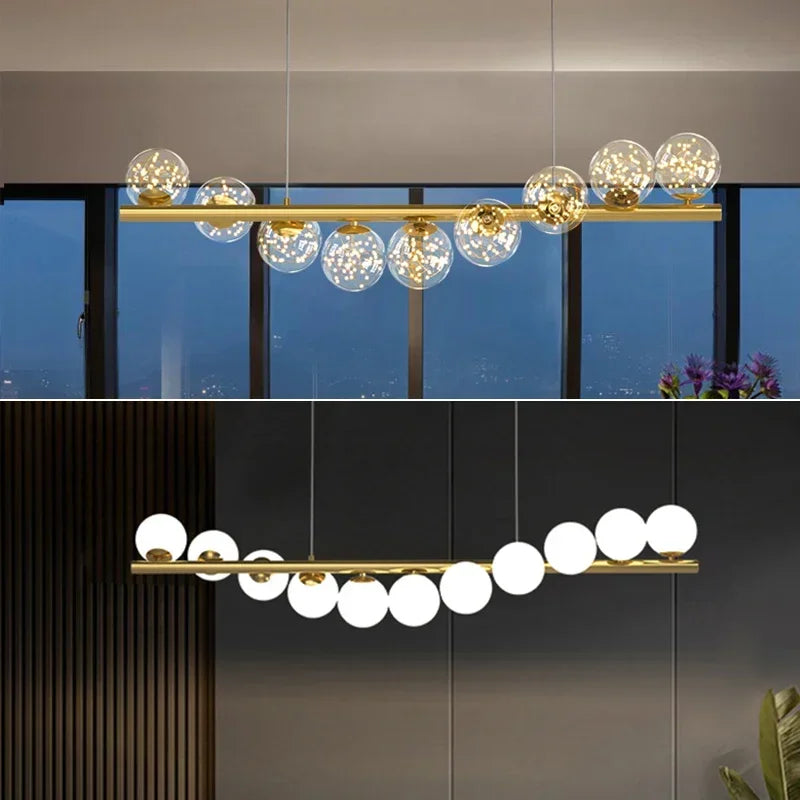 Modern Long Ceiling Chandelier Glass Balls for Table Dining Room