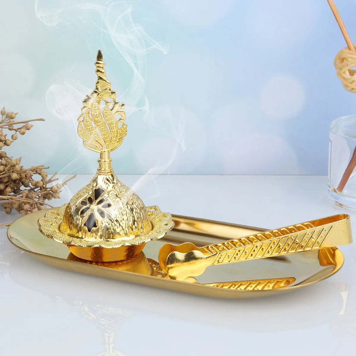 Steven Store™ Golden Handheld Incense Burner Set: Luxurious and elegant incense burner for a serene aromatherapy experience