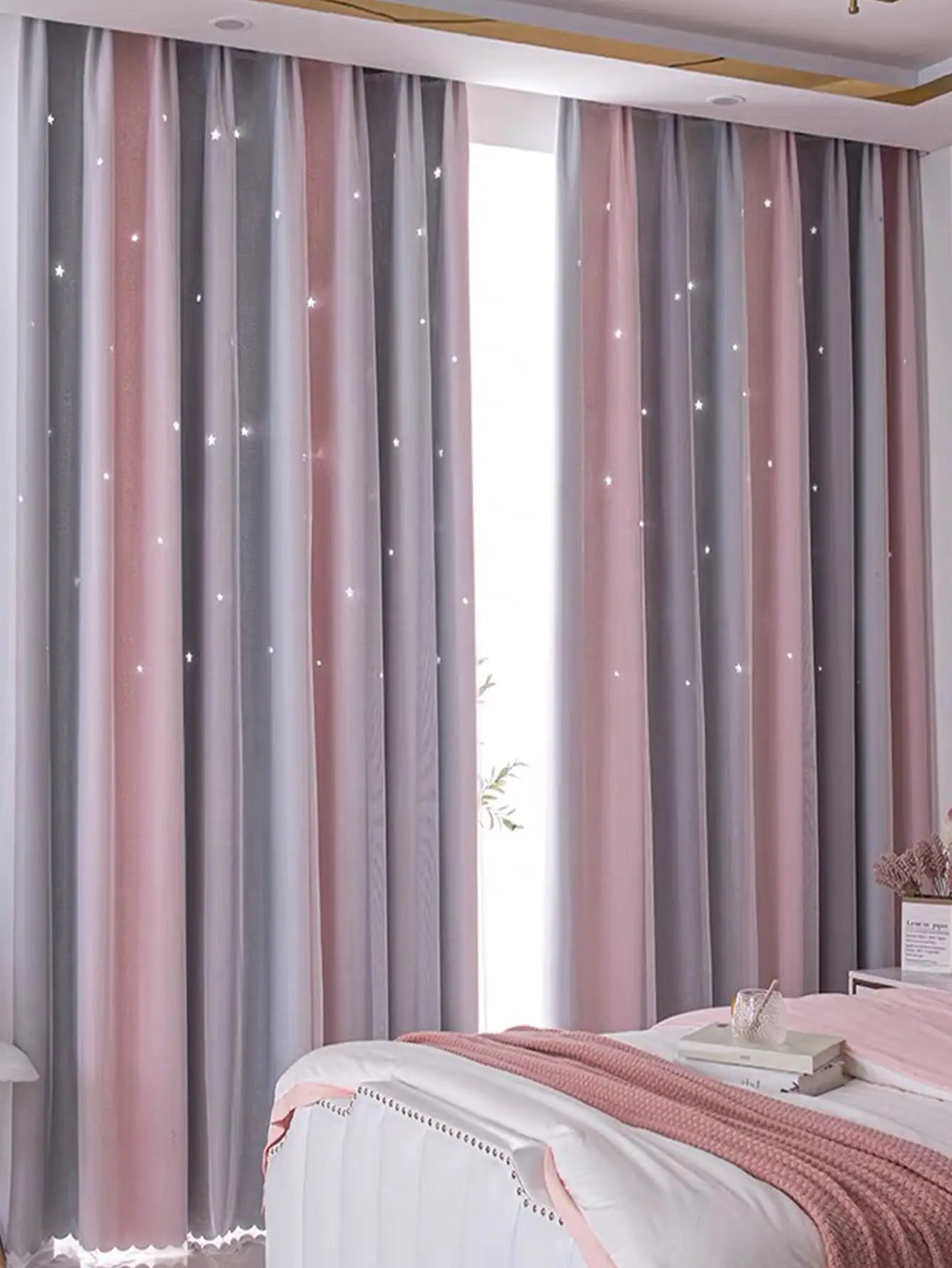 Steven Store™ Silver Twinkle Star Blackout Curtains: Elegant and functional for privacy and comfort