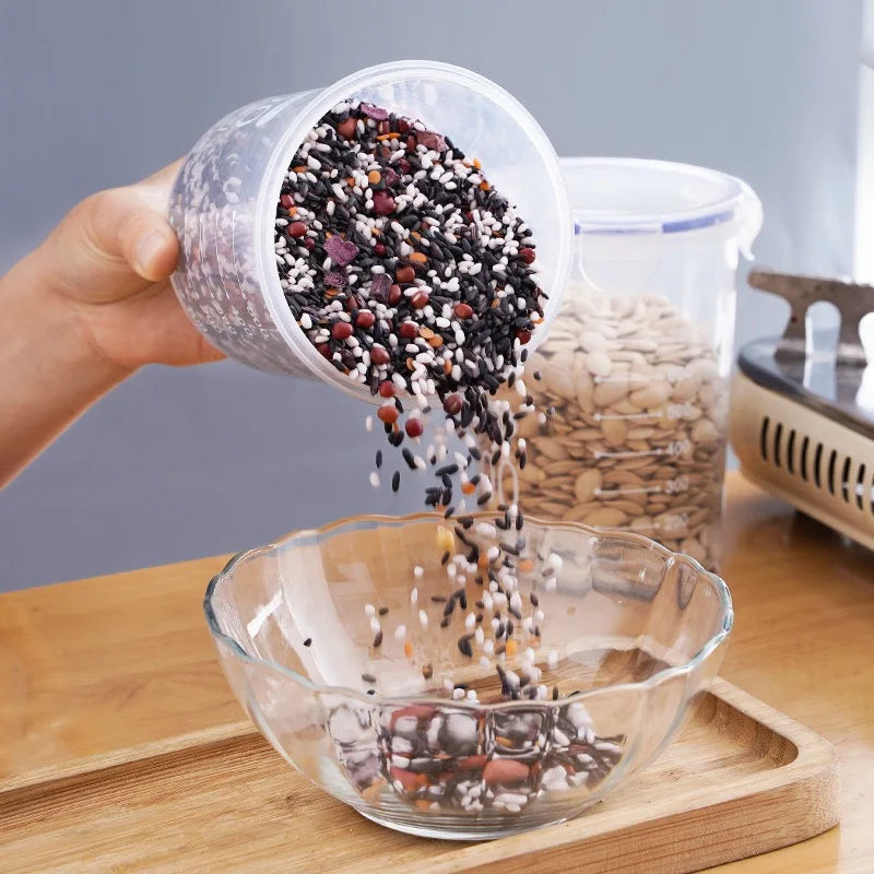 Steven Store™ Transparent Plastic Cereal Jars: Airtight and easy-pour cereal storage solution