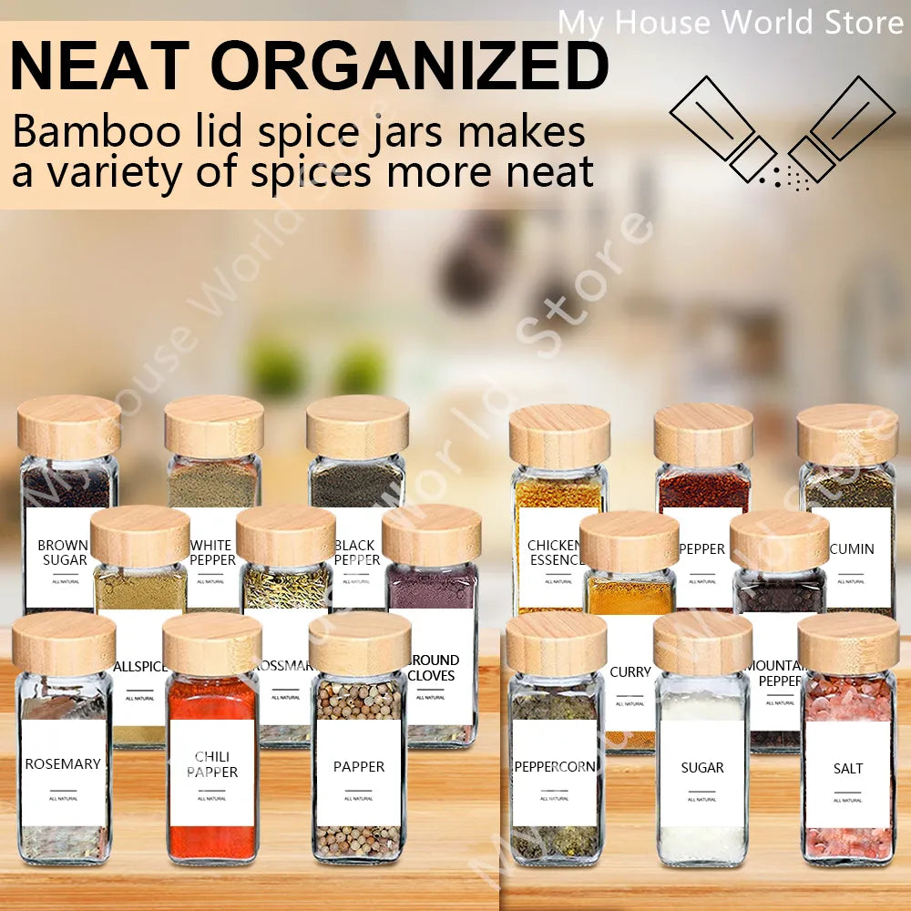 Steven Store™ Bamboo Lid Glass Spice Jars: Elegant and eco-friendly storage for spices and herbs