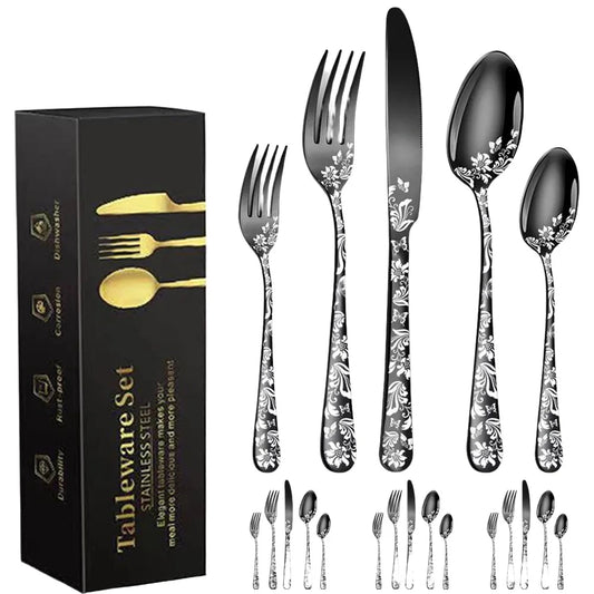 Steven Store™ Stainless Steel Tableware Set: Elegant stainless steel forks, knives, spoons, and teaspoons