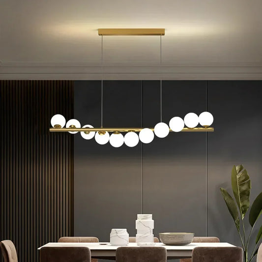 Lámpara de techo larga moderna con bolas de cristal para mesa de comedor