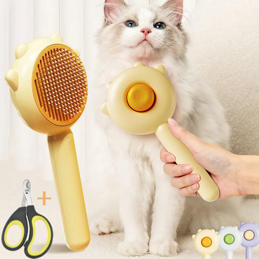 Pet Grooming Needle Brush and Hair Remover with Pet Nail Clippers