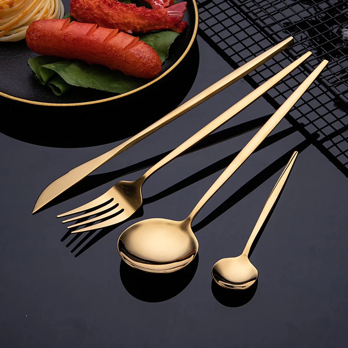 Steven Store™ Elegant 24-Piece Gold Cutlery Set